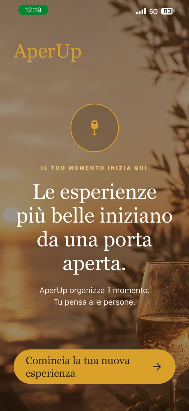 Schermata di benvenuto AperUp